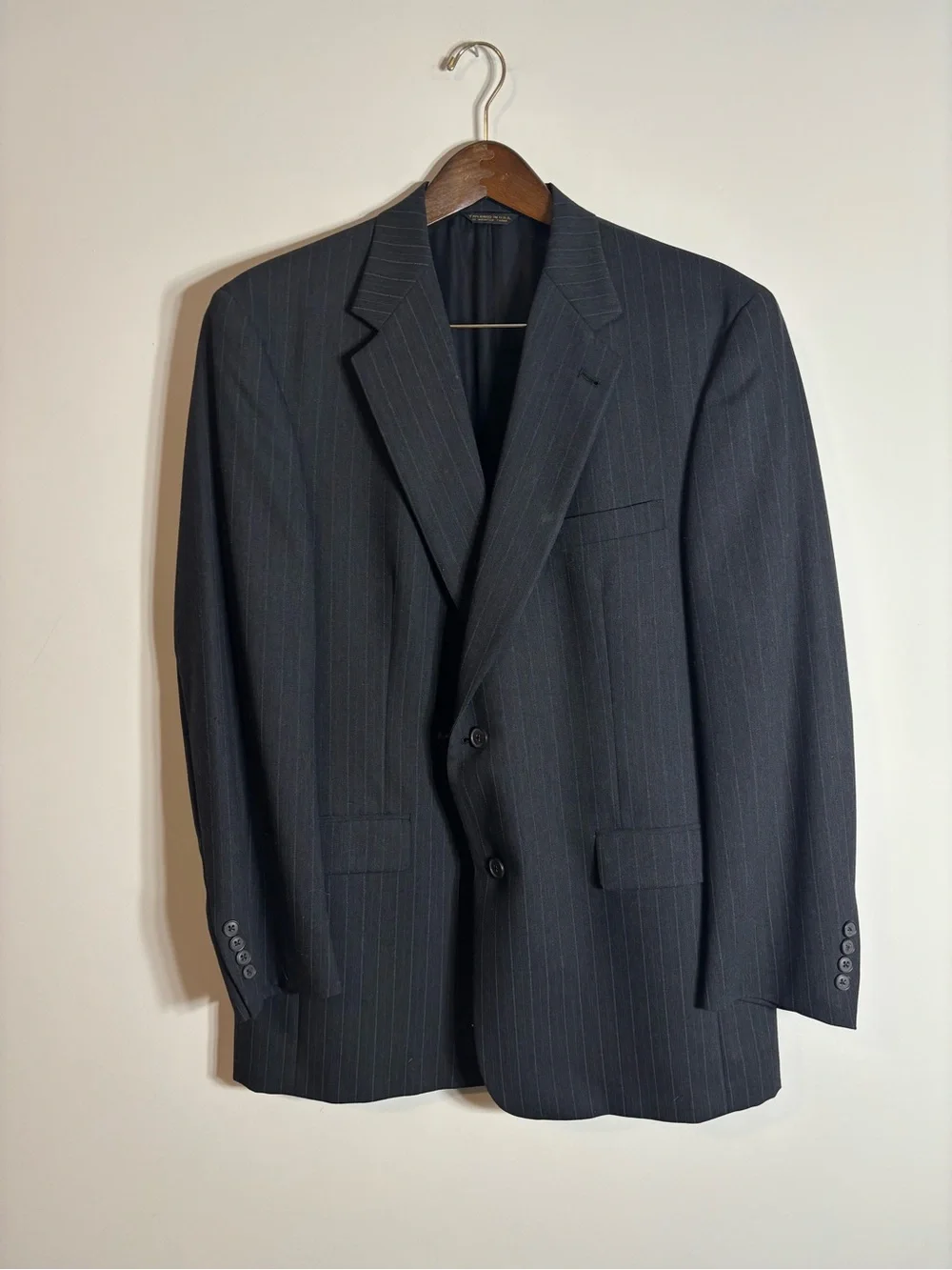 Vintage Austin Reed Belk Grey Stripe Suit Wool 42R 36x29 Preppy
